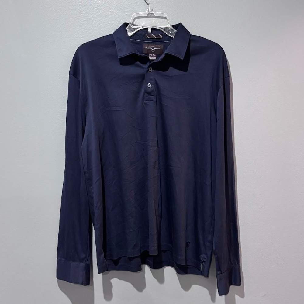 Black Brown 1826 Mens‎ XL Navy Blue Long Sleeve 100% Cotton Polo Shirt
